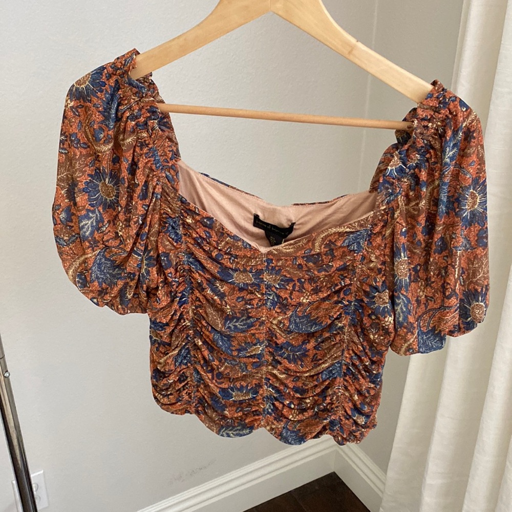 House of Harlow 1960 Cropped Floral Boho Crop Blouse